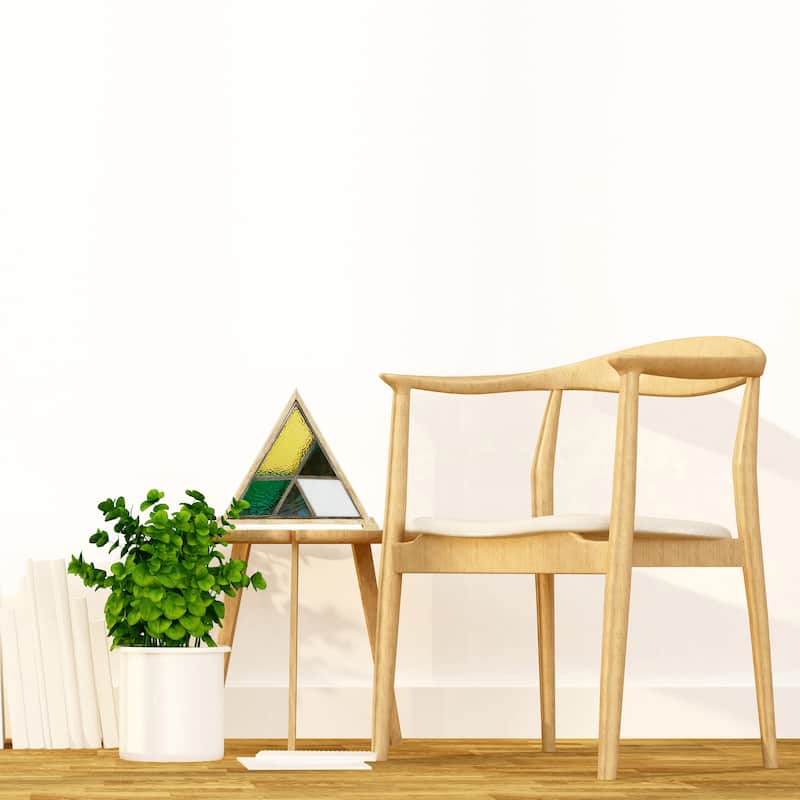 River of Goods Wood and Stained Glass Triangle Shade 11-Inch Accent Lamp - 13.5" x 4.5" x 11"