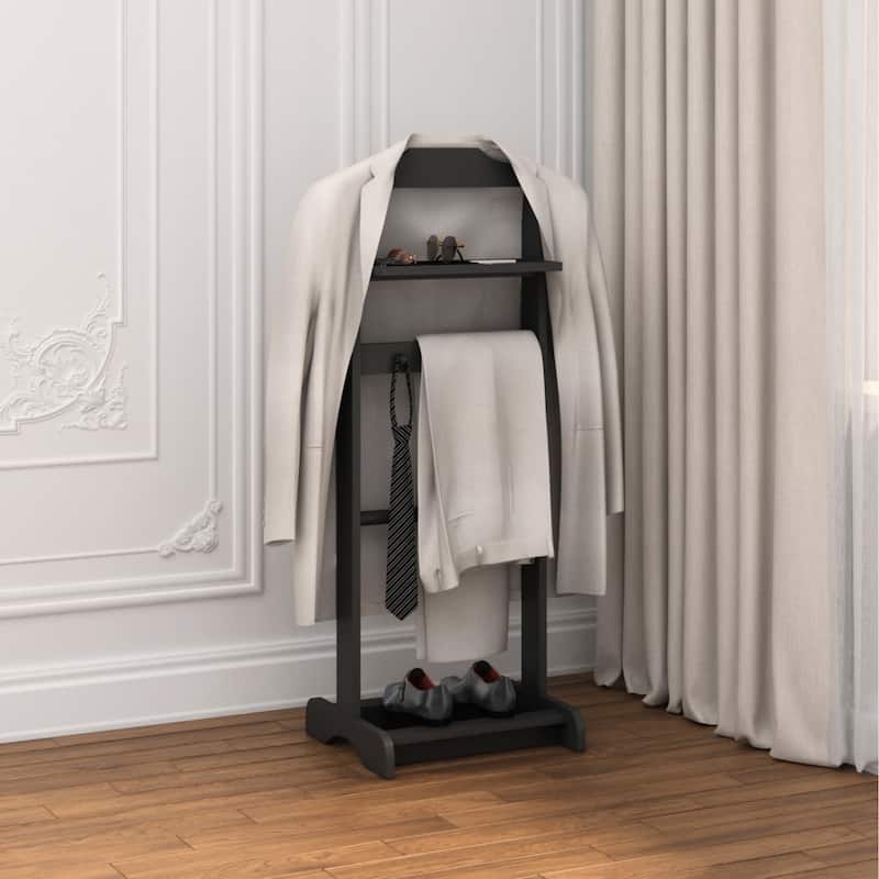 Garment Rack Clothes Valet Stand With Storage Organizer - Black