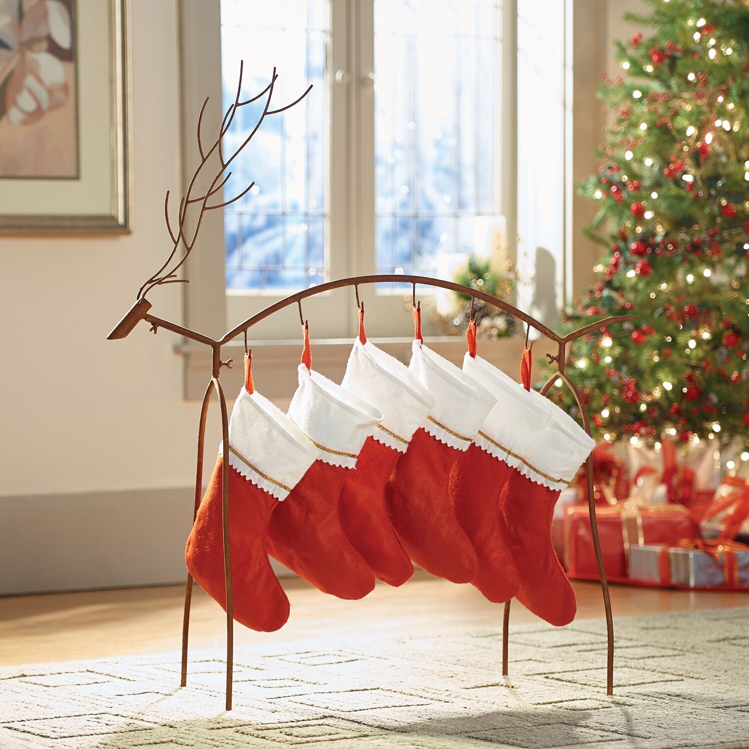 Shop Art Artifact Metal Reindeer Stocking Holder Standing
