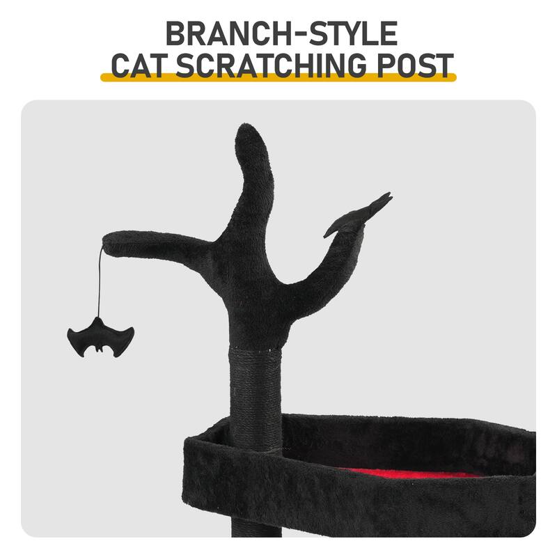 44" Gothic Cat Tree Tower with Condo, Coffin, Scratching Posts & Toys - 26.8 x 15.7 x 44.5 In