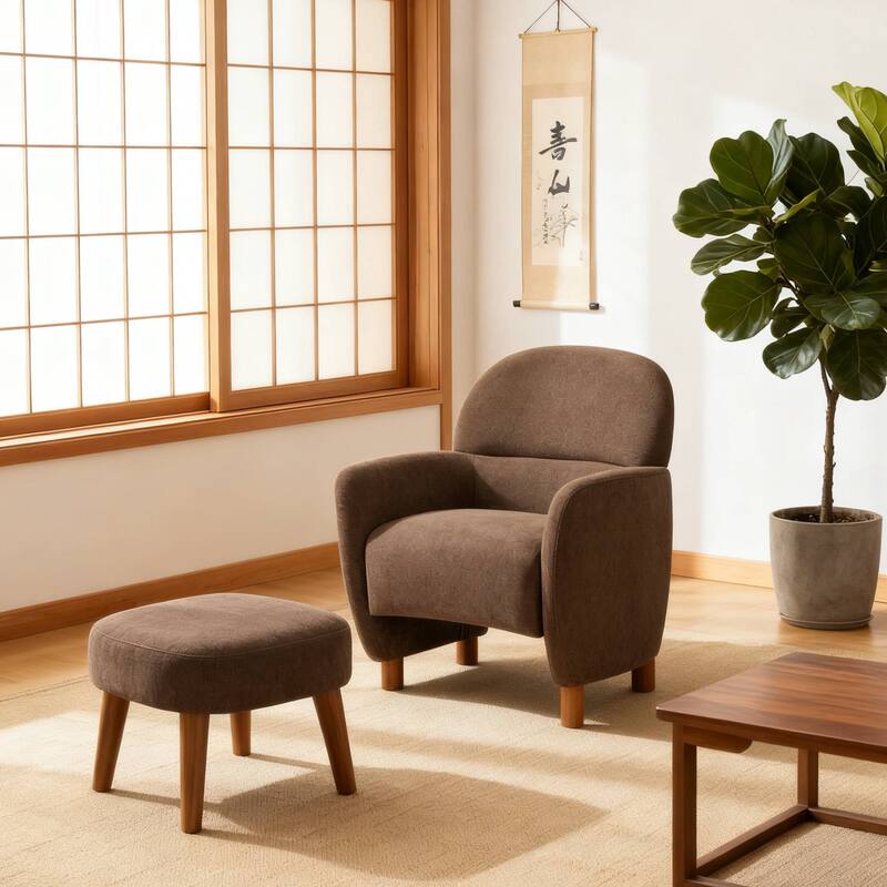 Modern Lazy Chair with Footrest Ottoman - Upholstered Leisure Sofa Chair, Reading Corner Chair for Small Space