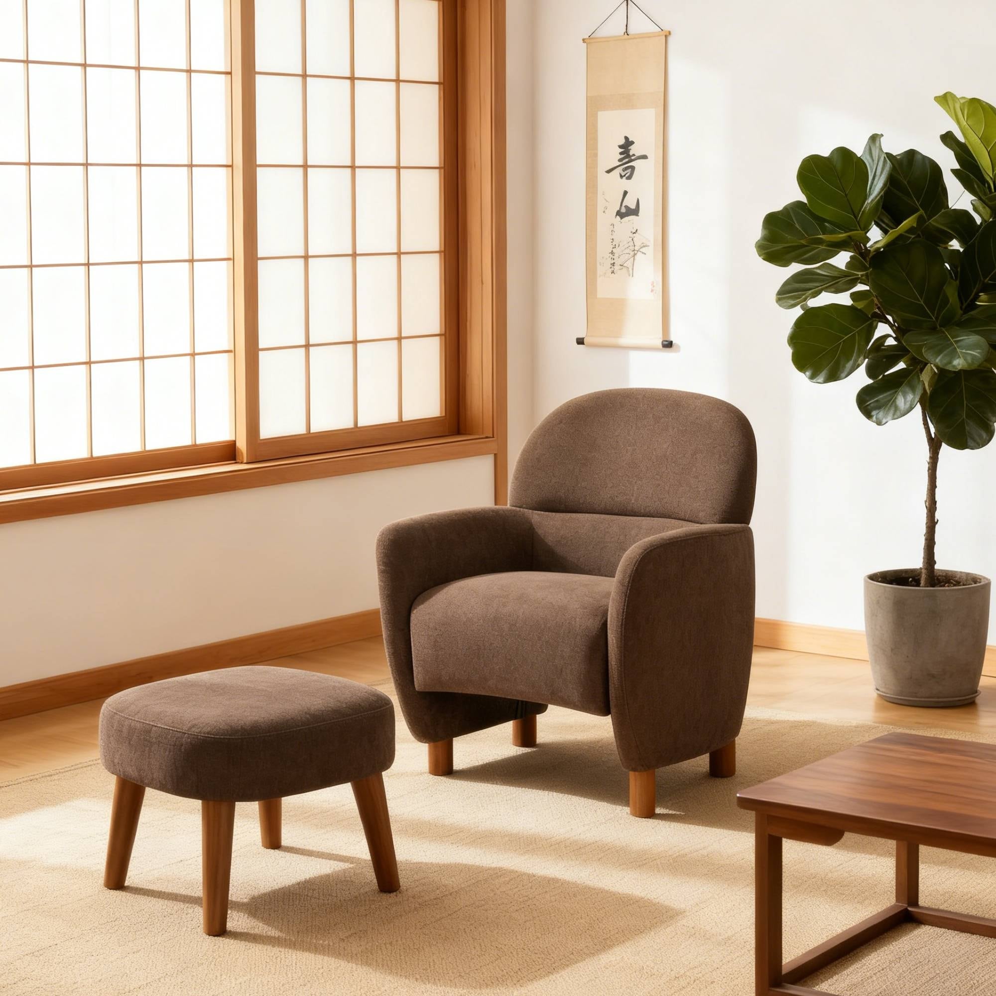 Sofa Chair Leisure Chair with Removable Ottoman, Brown Side Chair Club Chair Upholstered Chair Office Chair