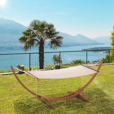 Outdoor Wooden Hammock with Stand, Heavy Duty Roman Arc Hammock