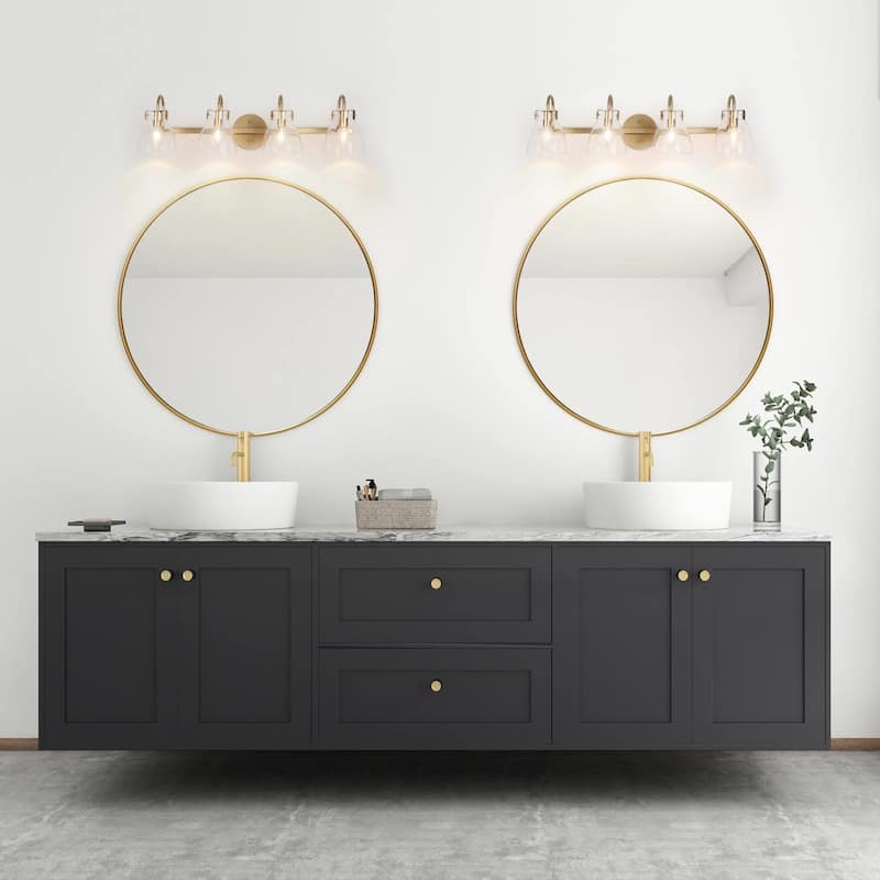 Modern Gold 4Light Glass Linear Bathroom Vanity Light Dimmable Wall