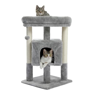 28.4 Inches Small Cat Tree for Indoor Cats Polyester Plush Cat Tower with Beige Condos, Spacious Perch,Scratching Sisal Posts