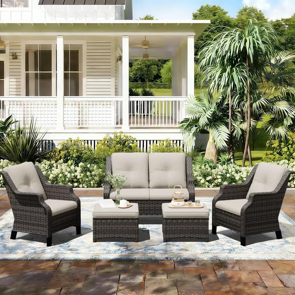 COZYWOR Outdoor Lounge Set with Loveseat sofa, Chairs and Ottoman