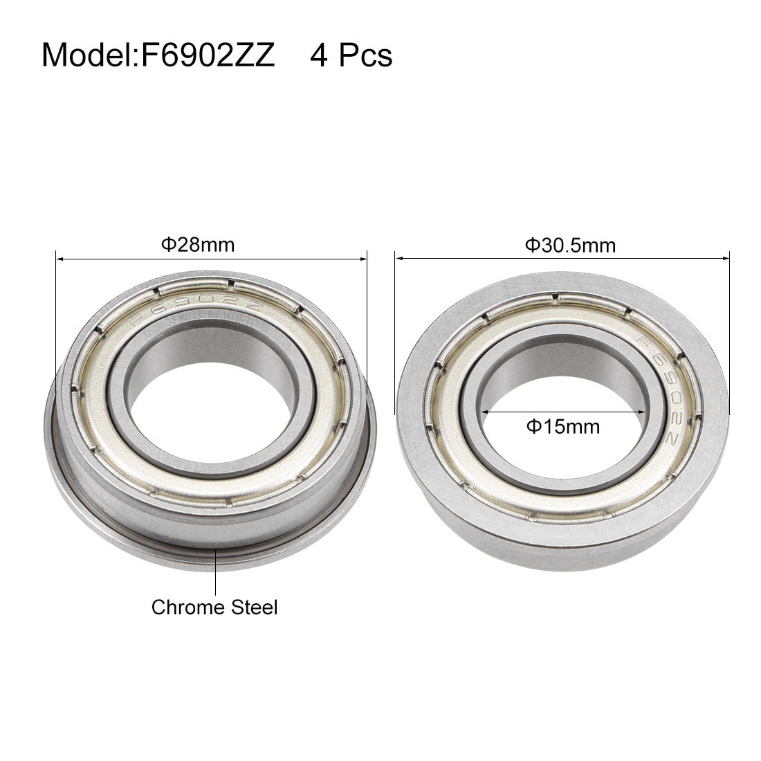 Details about   F6001ZZ Flange Ball Bearing 12x28x8mm Shielded Chrome Bearings 2pcs