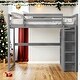preview thumbnail 1 of 11, Full Size Wood Loft Bed with Built-in Wardrobe and Led Light Grey