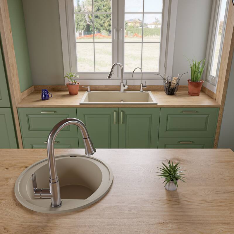 Alfi Biscuit Granite Composite 20-inch Drop-in Round Kitchen Prep Sink