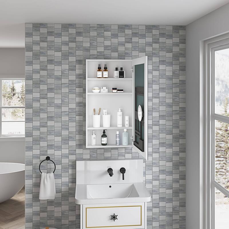 Frameless Bathroom Medicine Cabinet with Beveled Mirror Edges, Left Opening Door, Soft-Closing Hinges