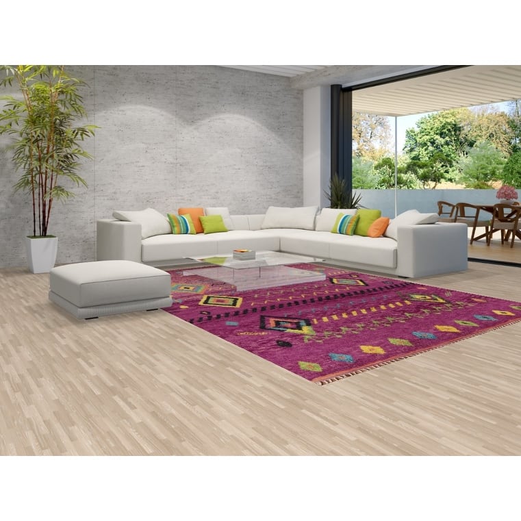 Purple Moroccan Oriental Area Rug Hand-Knotted Wool Carpet - 8'9" x 12'3"