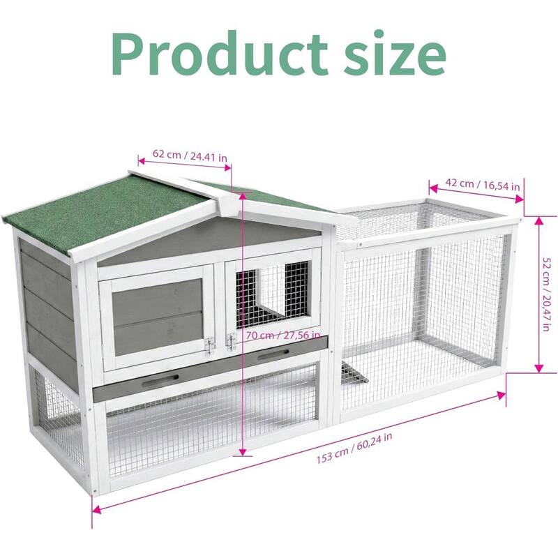 60" Outdoor Indoor Large Rabbit Hutch for Rabbits, Chickens, Ducks
