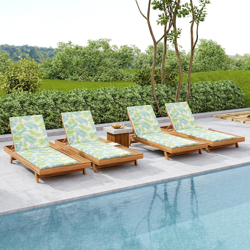 Christopher Knight Home- Michael Acacia Outdoor Adjustable Chaise Lounge Set of 4 - Teak+Leaf Coconut