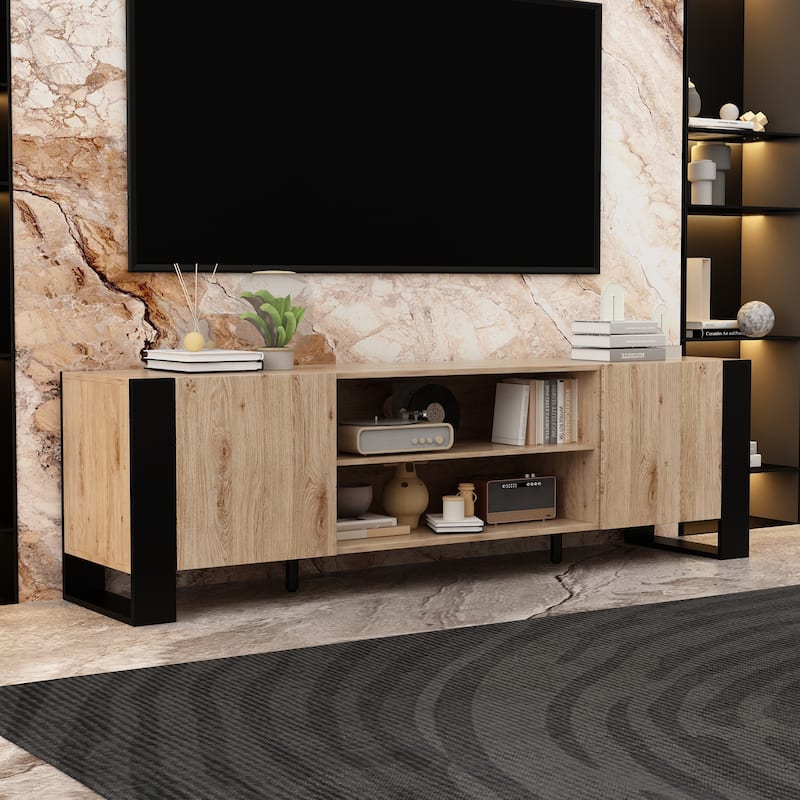 Wood Grain TV Stand with Optional Electric Fireplace: Cable Management
