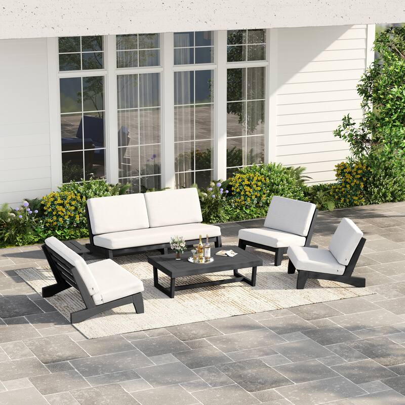 Casual Large Teak Outdoor Patio Conversation Set