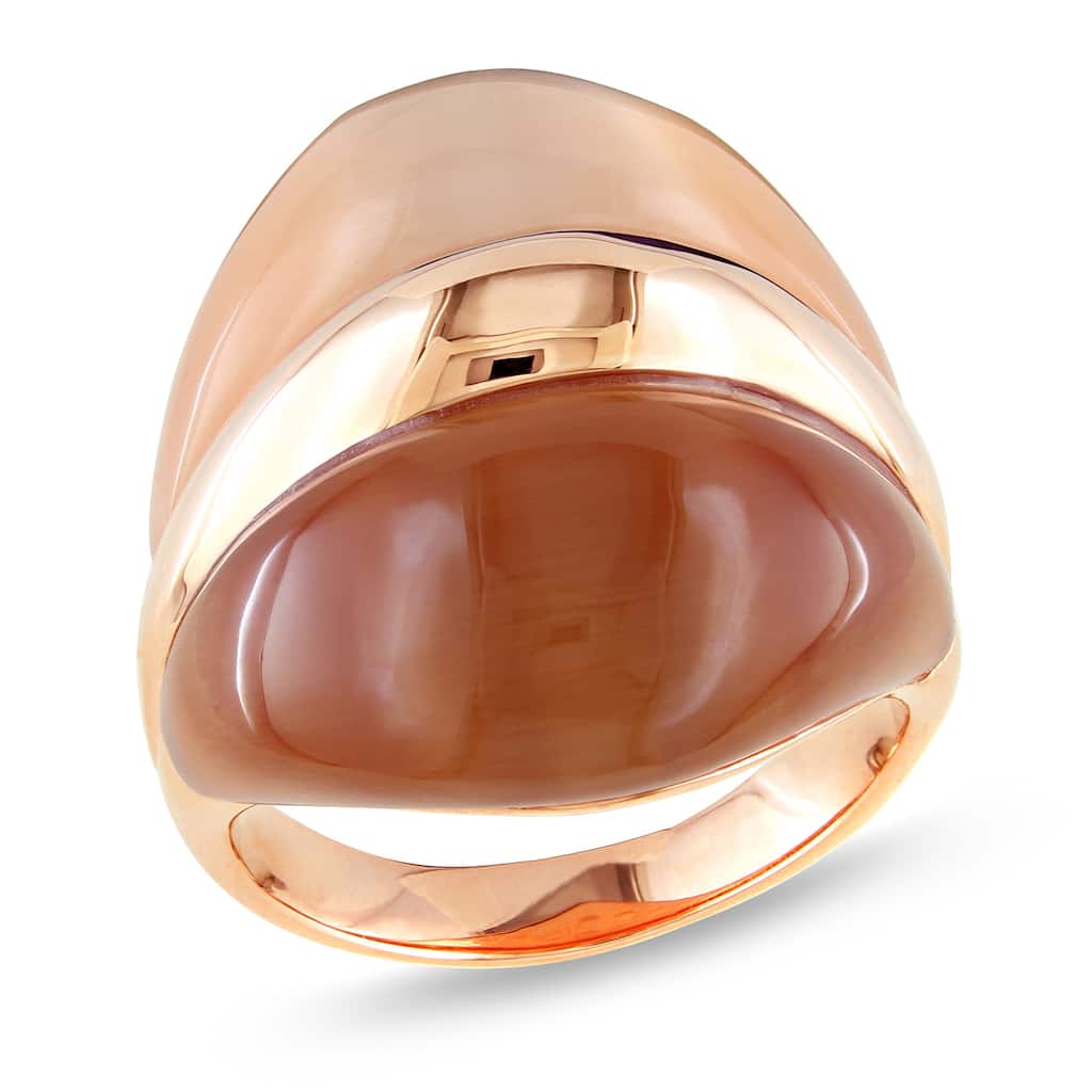 Miadora 27ct TGW Champagne and Coffee Simulated Cat Eye Ring in Rose Plated Sterling Silver