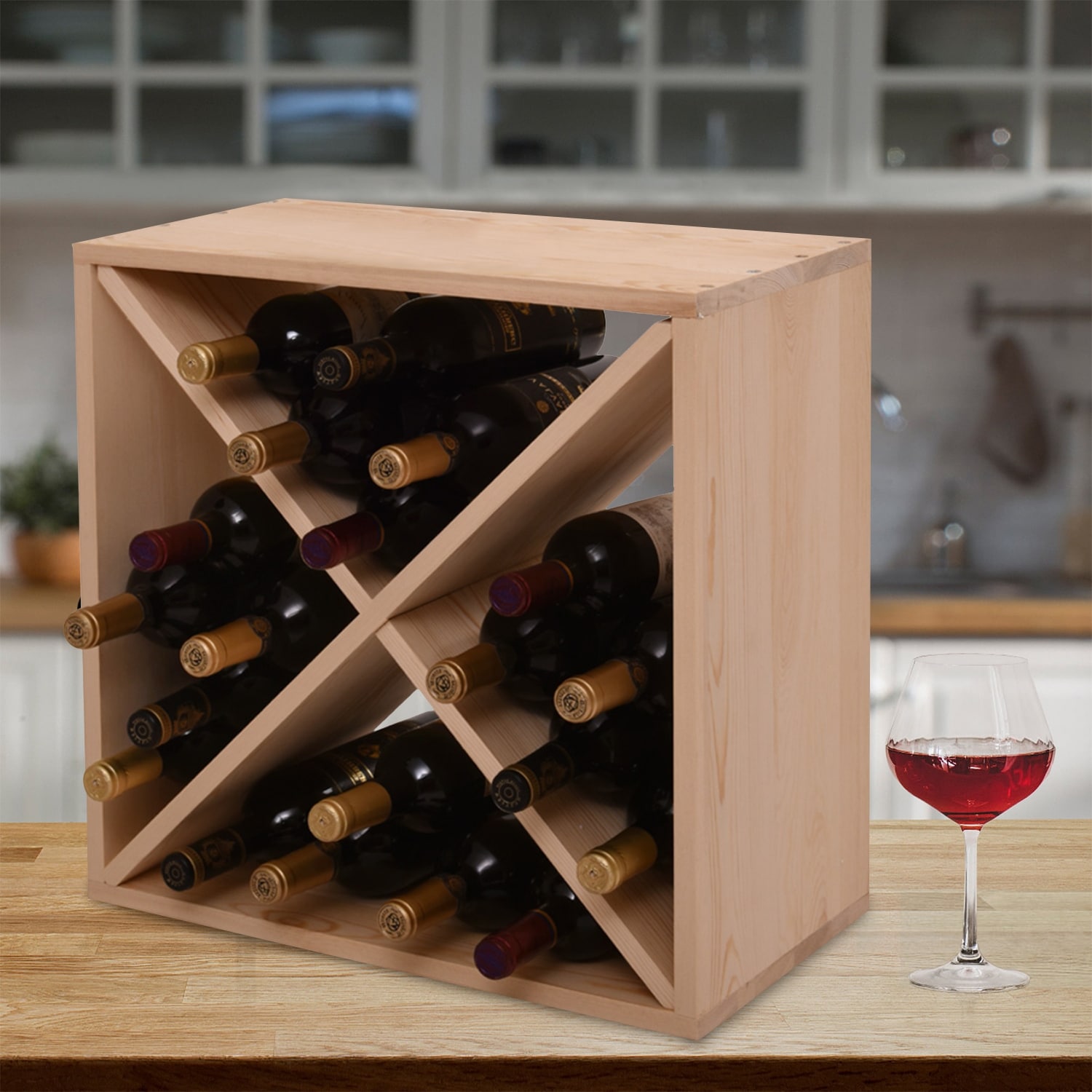 24 Bottle Solid Wood Tabletop Wine Bottle Rack Burlywood On Sale