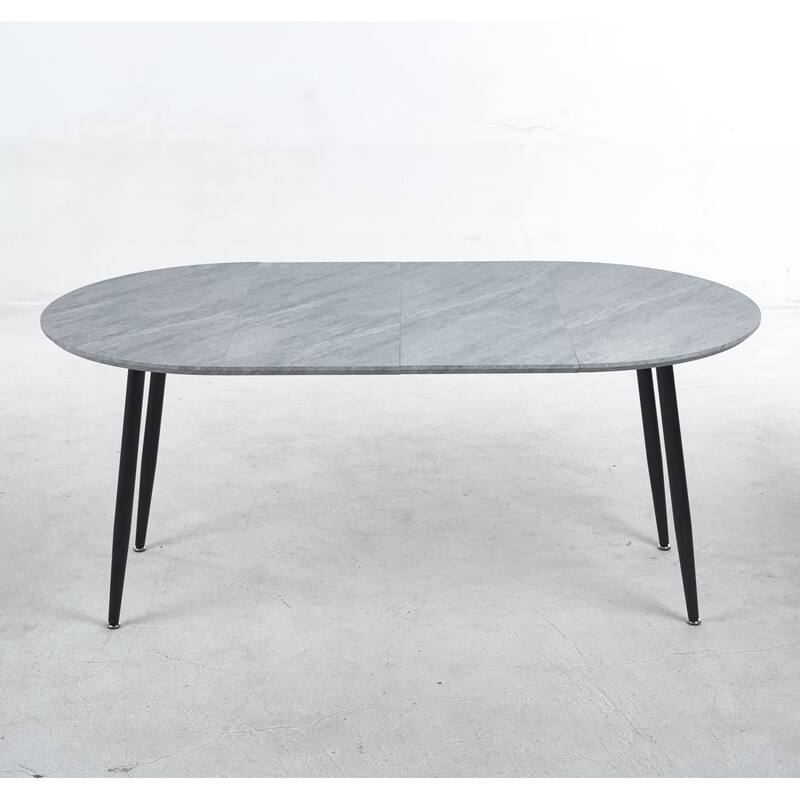 Modern Extensible Oval Dining Table, Kitchen Table with MDF Top & Metal legs, Multi-functional Office Dining Table - Gray
