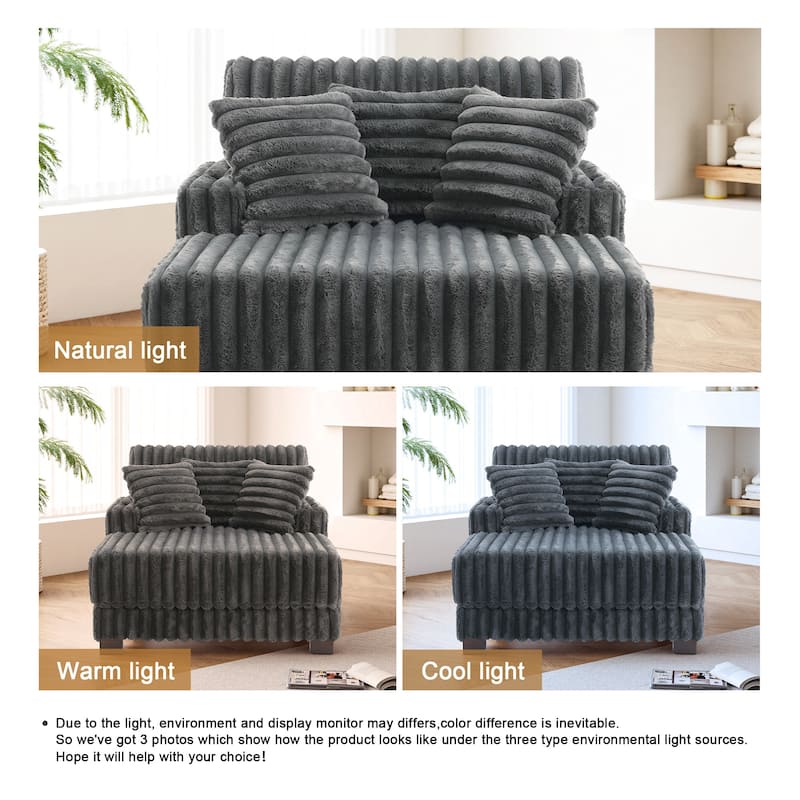 Modern Upgraded Plush Fabric Sofa Chaise Lounge with Pillows