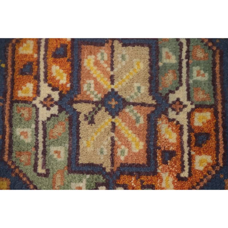Hand-knotted Traditional Wool Blue Geometric Area Rug Oriental Carpet - 6' 0'' X 3' 9''