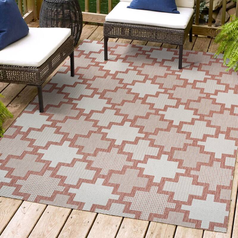 JONATHAN Y Lior Modern Geometric Tile Pattern Salmon/Cream Indoor/Outdoor Area Rug