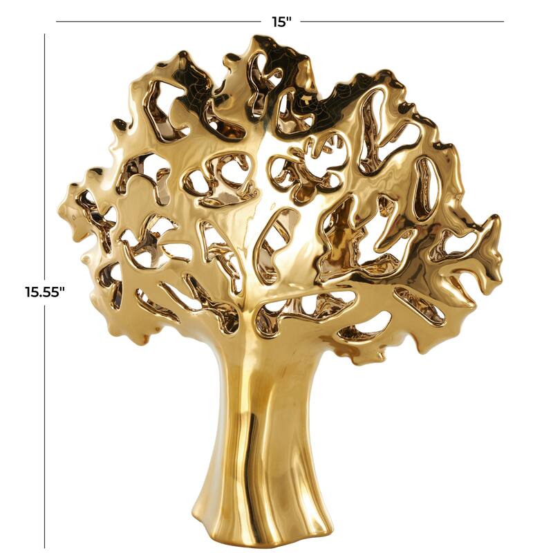 Silver or Gold Ceramic Glossy Tree Decorative Sculpture with Abstract Cutouts