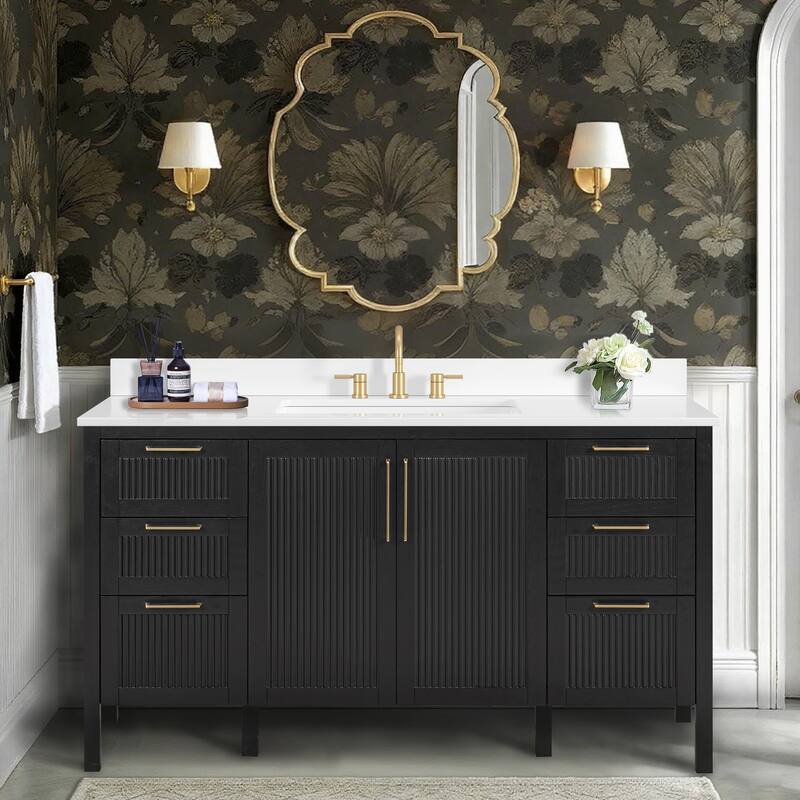Luka Bathroom Vanity in Black Oak with White Engineered Stone Top