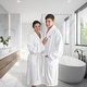 preview thumbnail 5 of 3, Authentic Hotel and Spa White with Grey Monogrammed Herringbone Weave Turkish Cotton Unisex Bath Robe
