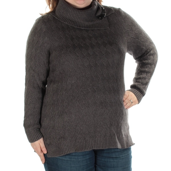 CHARTER CLUB Womens Gray Slitted Faux Leather Detail Long Sleeve Cowl Neck Sweater Size: XXL