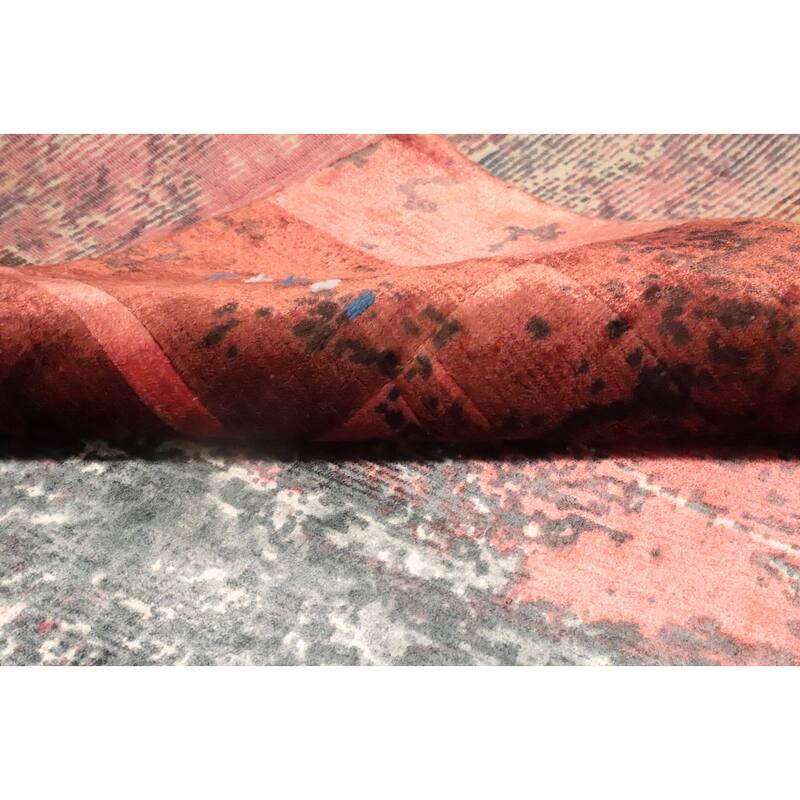 Hand Knotted Oriental Viscose Silk Carpet Modern All-Over Pink Abstract Area Rug - 7' 6'' X 5' 4''