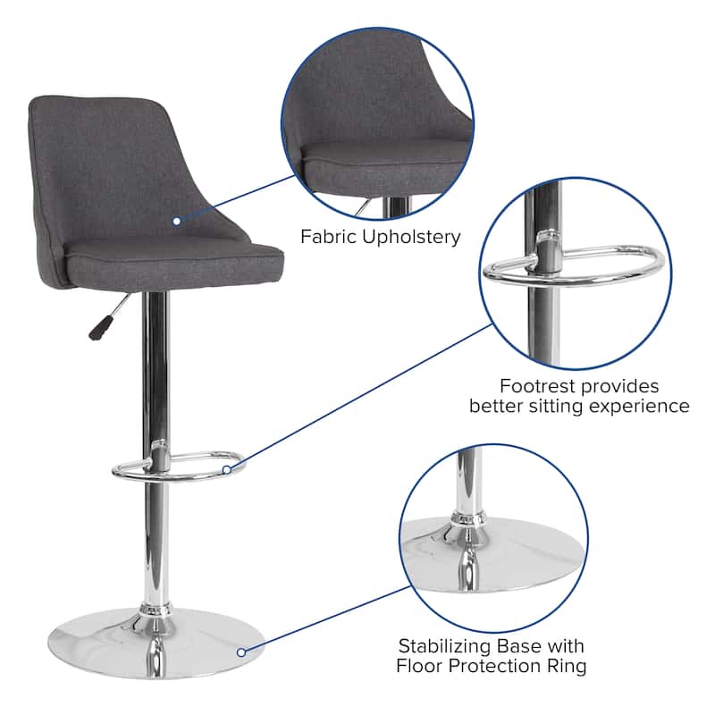 Modern Height-adjustable Chrome Barstool - 18"W x 19"D x 35.75" - 44.25"H - 18"W x 19"D x 35.75" - 44.25"H