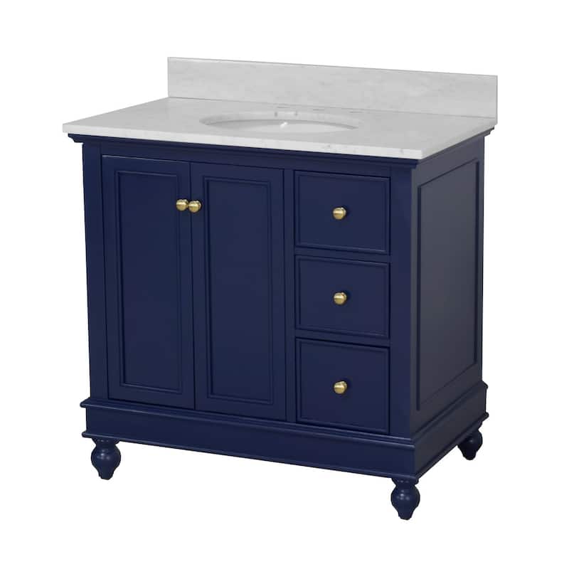 KitchenBathCollection Bella 36" Bathroom Vanity with Carrara Marble Top