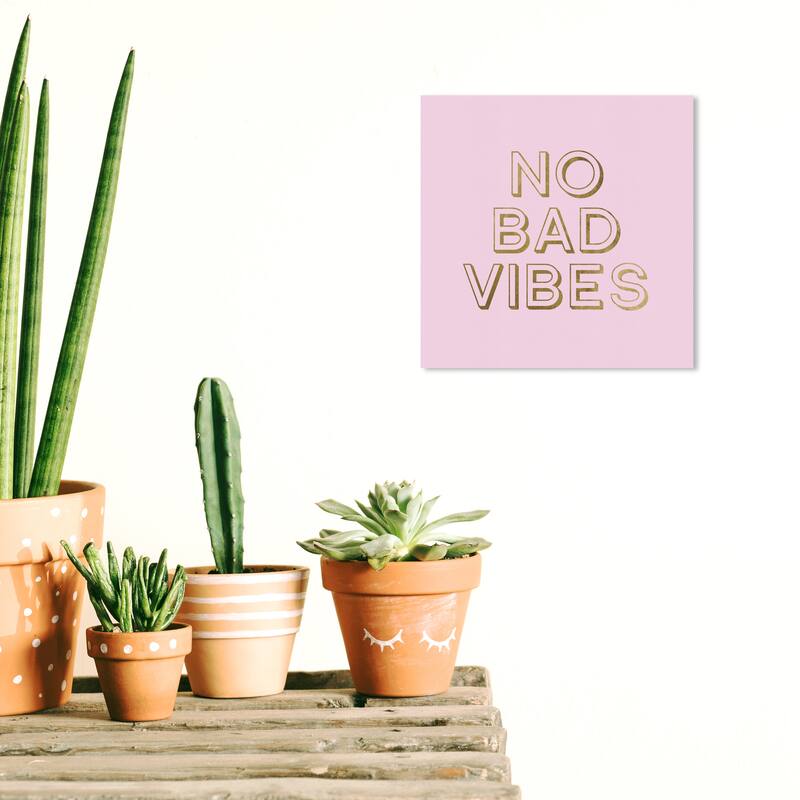 Wynwood Studio Prints Typography and Quotes No Bad Vibes Pink and Pastel Pink Modern & Contemporary Wall Art Canvas Print - 12 x 12