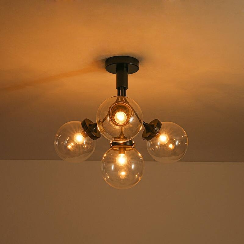 Modern 4-Light Glass Bubble Sputnik Semi Flush Ceiling Light