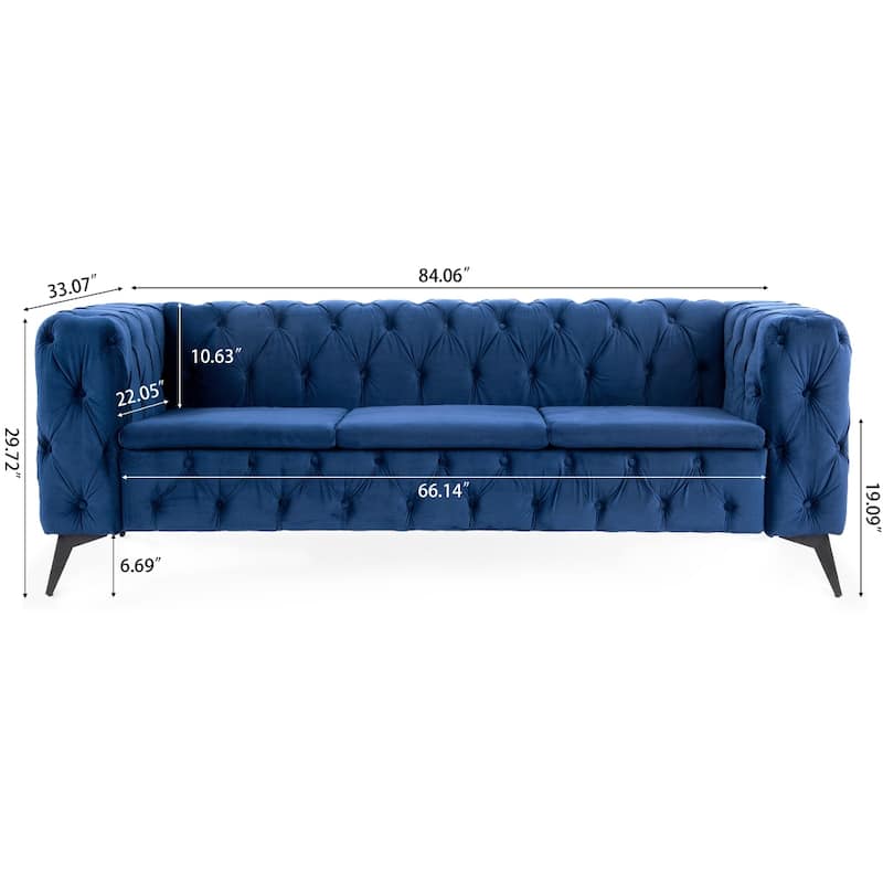84.06 in. Traditional Square Arm Removable Cushion 3 Seater Sofa