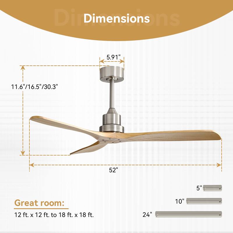 52 inch Smart Solid Wood Ceiling Fan with Intetraged Light and Remote,Google Assistant/Alexa APP Control
