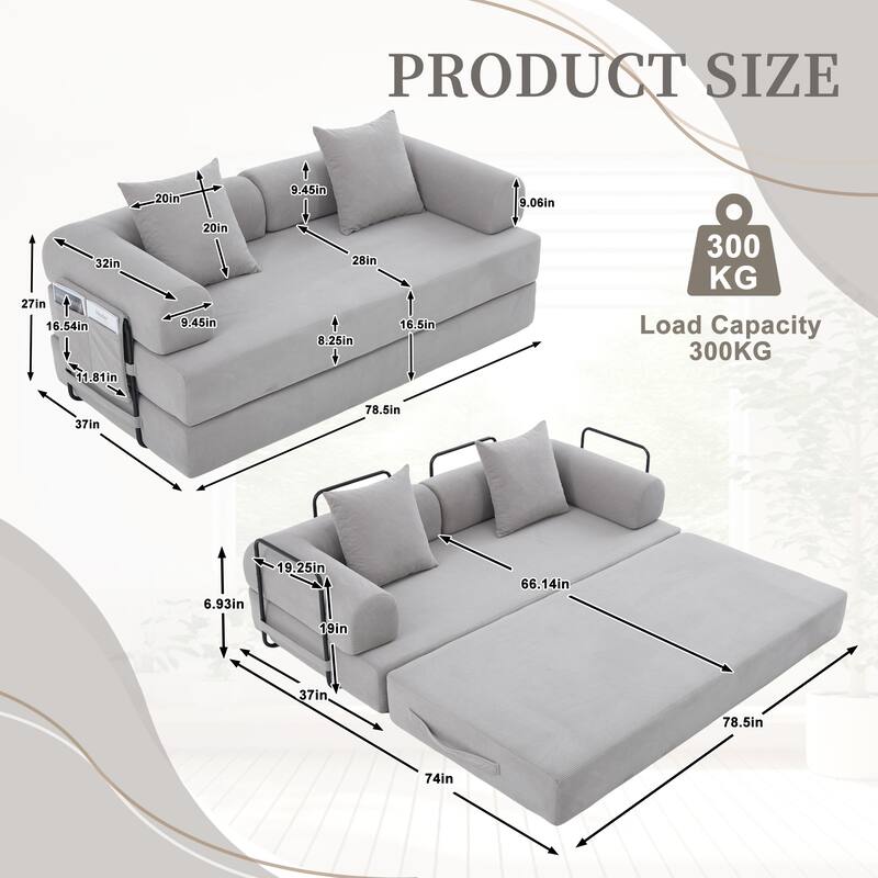 HOMEFUN Corduroy Upholstered Modern Comfort Foldable Compressible Sofa Bed with Sturdy Metal Frame