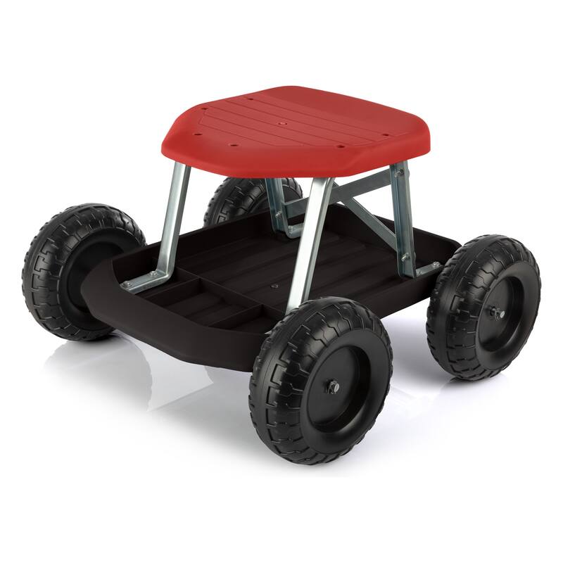 Gardening Stool - Rolling Garden Seat with Wheels and Storage Tool Tray by Pure Garden
