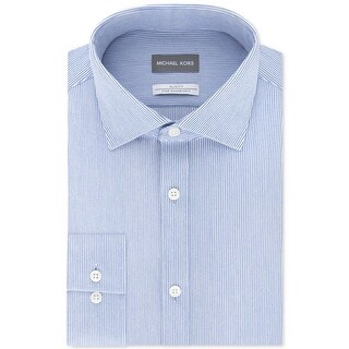 Michael Kors Men's Slim Fit Non Iron Moisture Wicking Stripe Knit Dress  Shirt Blue Size 17.5X32X33 - 17.5X32-33 - Bed Bath & Beyond - 40641691