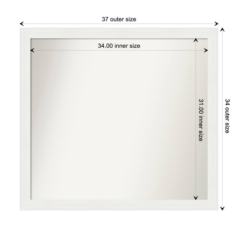Vanity White Narrow Framed Non-Beveled Custom Wall Mirror, Bathroom Vanity Mirror - Outer Size: 37.5 x 34.5