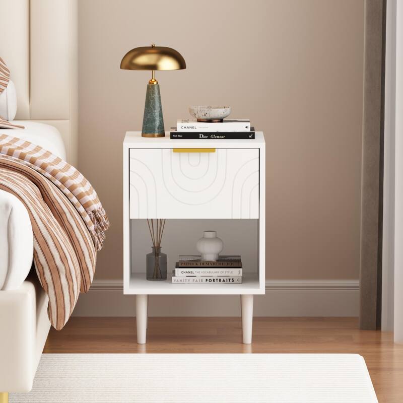 Anmytek 22.83''H White Nightstand with Drawer & Open Shelf