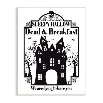 Stupell Industries Dead & Breakfast Spooky Haunted House Imagery Sign Wood Wall Art - White