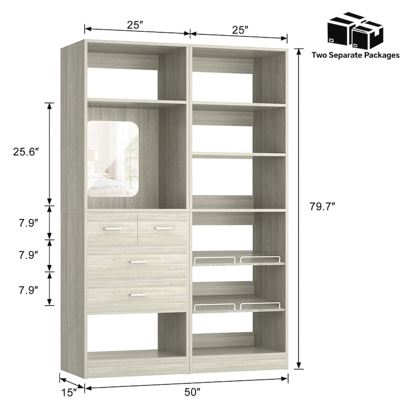 Cimly Set of 2 Freestanding Closet System, 50'' Closet Organizer with Drawers and Shoe Racks for Reach-in/ Walk-in Closet