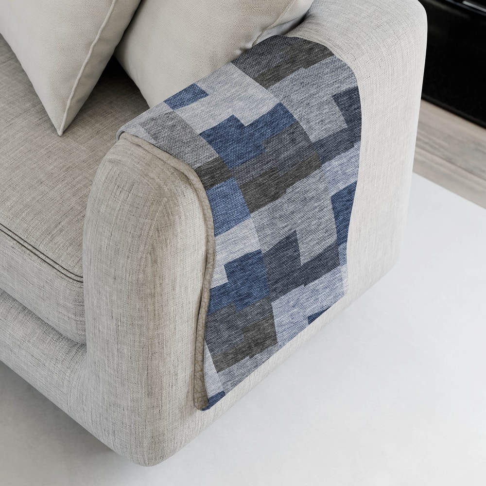 Premium Machine Washable Modern Blocks Sherpa Throw Blanket