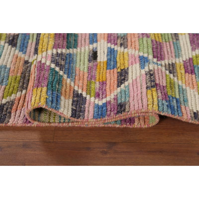 Modern Trellis Moroccan Oriental Runner Rug Hand-Knotted Wool Carpet - 2'5"x 12'8"