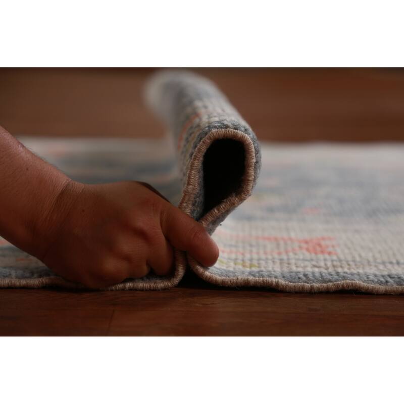 Hand Knotted Oriental 100% Wool Carpet Transitional Floral Navy Blue & Blues Oushak Runner Rug - 8' 10'' X 3' 0''