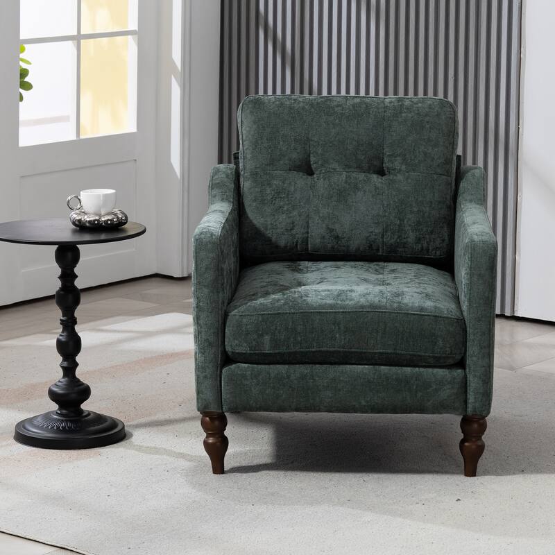 Accent Comfy Chenille Chair w/USB charging port,High-support Sponge,Wide Backrest, Upholstered Arm Chair w/Side Storage