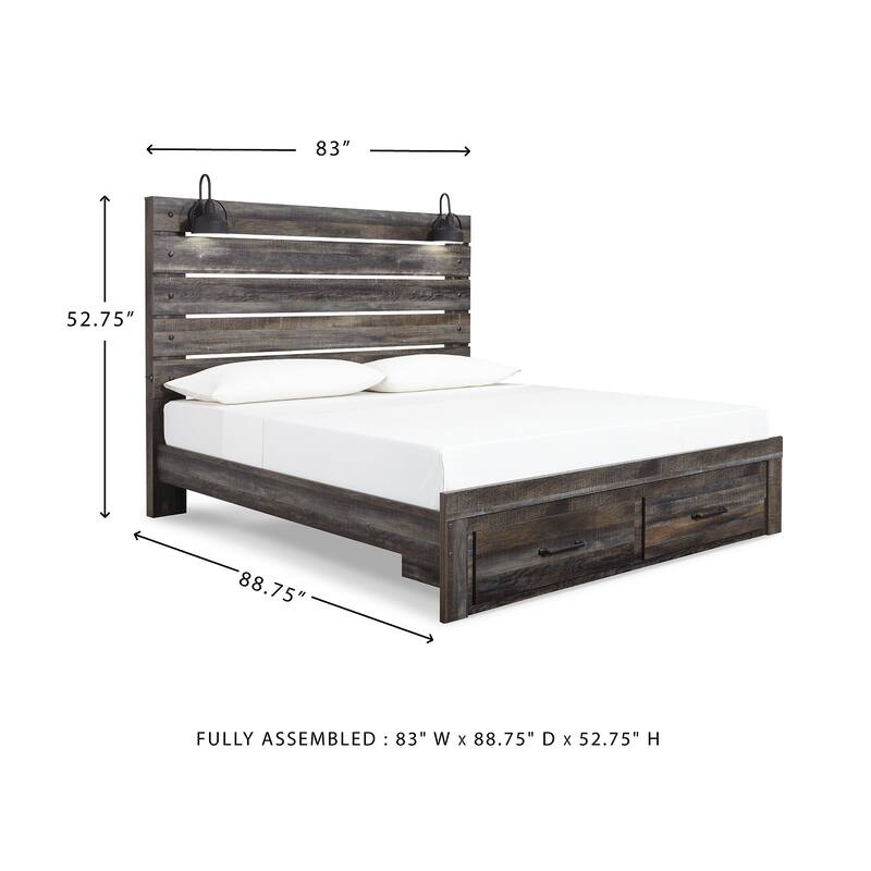 Drystan Rustic Brown Panel Bed with Footboard Storage Drawers