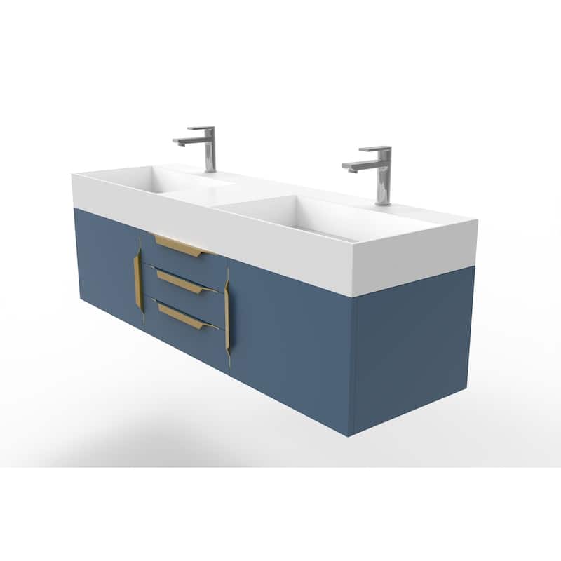 Amazon 60" Wall Mounted Bathroom Vanity Set w/ White Top
