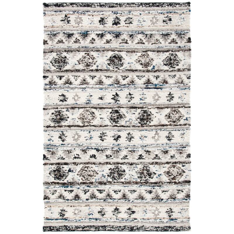 SAFAVIEH Handmade Manhattan Nadiye Wool Rug - 6' Square - Ivory/Black